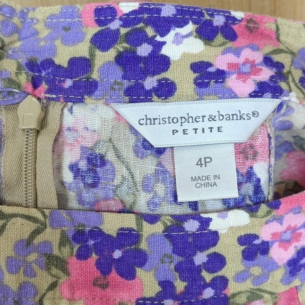 Christopher & Banks Skirt Womens 4 Petite Floral Linen Blend Feminine Cottage - Picture 2 of 8